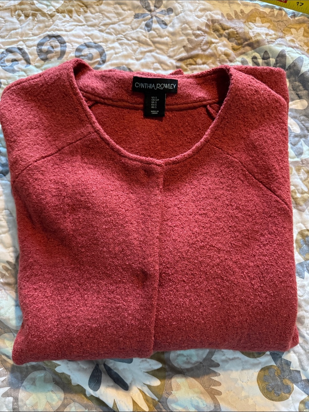 Cynthia Rowley Coral Bouclé Round-Neck Jacket With Covered Snaps